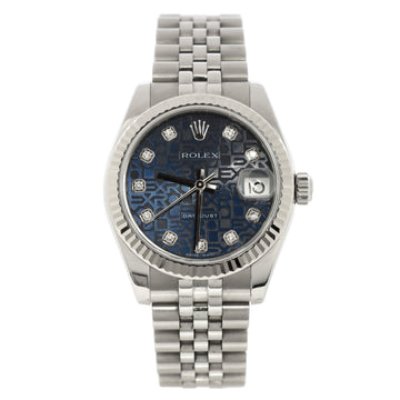 Rolex Oyster Perpetual Datejust Automatic Watch Stainless Steel and White Gold with Diamond Markers 31