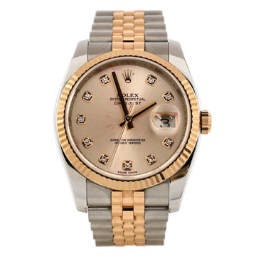 Rolex Oyster Perpetual Datejust Automatic Watch Stainless Steel and Rose Gold with Diamond Markers 36