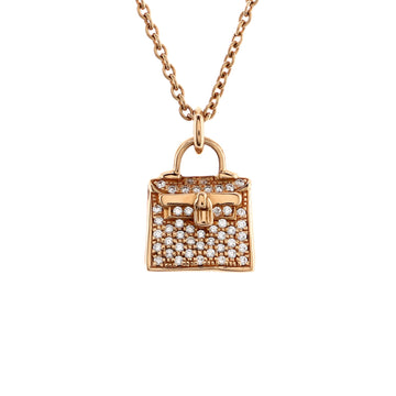 Hermes Kelly Amulette Pendant Necklace 18K Rose Gold and Diamonds