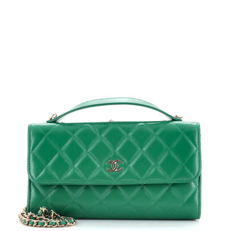 Chanel Kisslock Flap Phone Holder with Chain Quilted Shiny Calfskin
