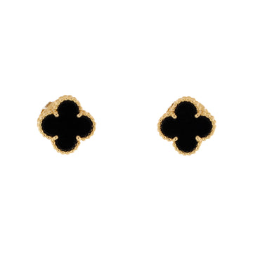 Van Cleef & Arpels Sweet Alhambra Stud Earrings 18K Yellow Gold and Onyx