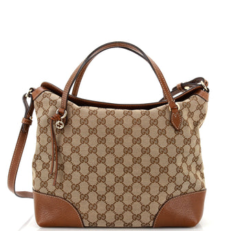 Gucci Bree Convertible Top Handle Bag GG Canvas with Leather Medium