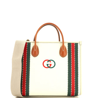 Gucci Interlocking G Web Tote Embroidered Canvas Medium
