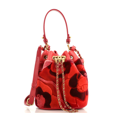 Chanel Camellia Drawstring Bucket Bag Velvet with Leather