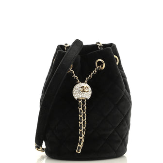 Chanel Pearl Crush Drawstring Bucket Bag Quilted Velvet with Crystals