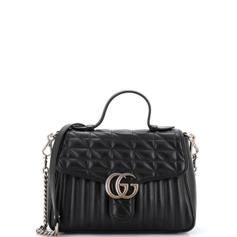 Gucci GG Marmont Top Handle Flap Bag Mixed Matelasse Leather Small