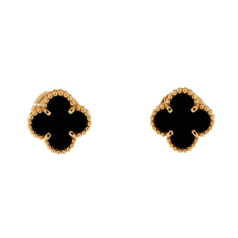 Van Cleef & Arpels Sweet Alhambra Stud Earrings 18K Yellow Gold and Onyx