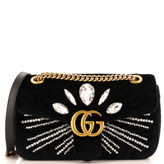 Gucci GG Marmont Flap Bag Embellished Matelasse Velvet Small