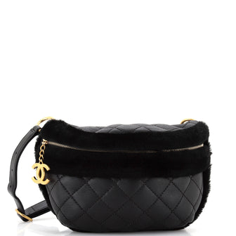 Chanel CC Zip Waist Bag Quilted Calfskin with Fur