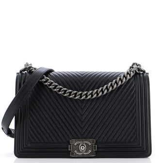 Chanel Boy Flap Bag Chevron Calfskin Old Medium