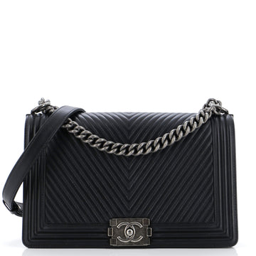 Chanel Boy Flap Bag Chevron Calfskin Old Medium