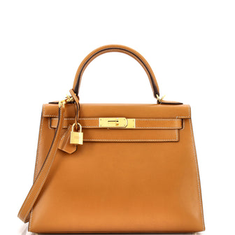 Hermes Kelly Handbag Brown Veau Butler with Gold Hardware 28