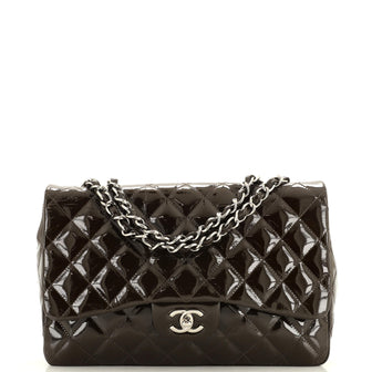 Chanel Vintage Classic Single Flap Bag Quilted Patent Jumbo