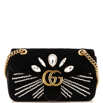 Gucci GG Marmont Flap Bag Embellished Matelasse Velvet Small