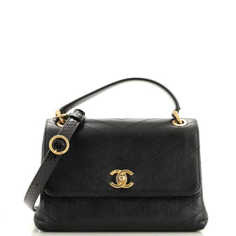 Chanel Chevron Chic Top Handle Bag Chevron Calfskin with Elaphe Small