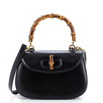 Gucci Vintage Convertible Bamboo Top Handle Bag Leather Small
