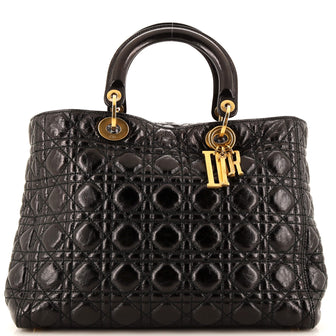 Christian Dior Supple Lady Dior Bag Cannage Crinkled Patent Large