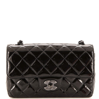 Chanel So Black Classic Single Flap Bag Quilted Patent Mini