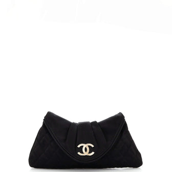 Chanel CC Half Moon Clutch Quilted Satin Small