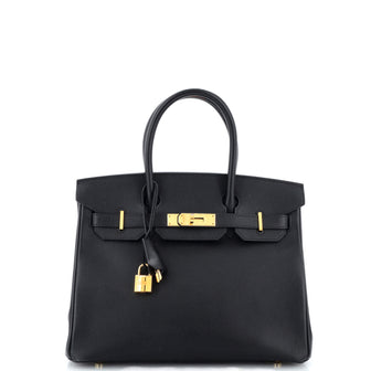 Hermes Birkin Handbag Black Epsom with Gold Hardware 30