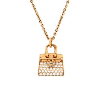 Hermes Birkin Amulette NM Pendant Necklace 18K Rose Gold and Diamonds