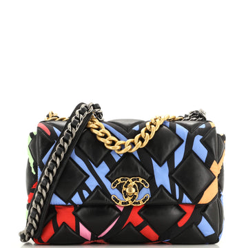 Chanel 19 Flap Bag Quilted Lambskin and Printed Silk Medium