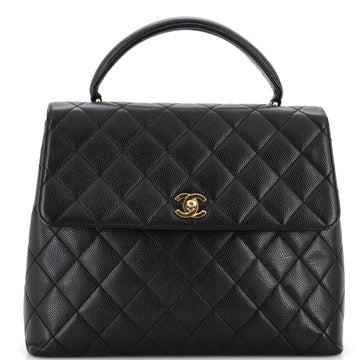 Chanel Vintage Classic Top Handle Flap Bag Quilted Caviar Jumbo