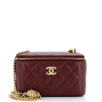 Chanel Sweet Camellia Vanity Case with Chain Quilted Lambskin Small