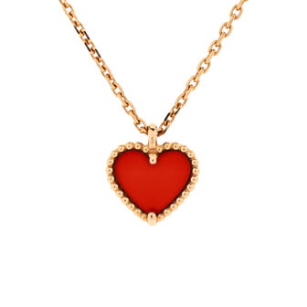 Van Cleef & Arpels Sweet Alhambra Heart Pendant Necklace 18K Rose Gold and Carnelian