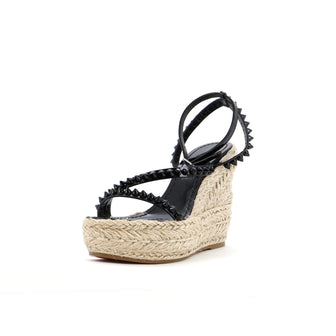 Christian Louboutin Women's Mafaldina Zeppa Espadrille Platform Sandals Spiked Patent 120