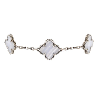 Van Cleef & Arpels Vintage Alhambra 5 Motifs Bracelet 18K White Gold and Chalcedony
