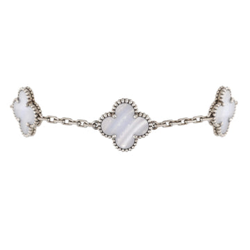 Van Cleef & Arpels Vintage Alhambra 5 Motifs Bracelet 18K White Gold and Chalcedony