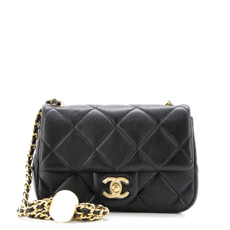Chanel Twin Pearl Adjustable Chain Flap Bag Quilted Lambskin Mini