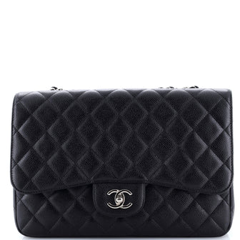 Chanel Vintage Classic Single Flap Bag Quilted Caviar Jumbo