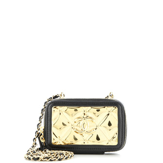 Chanel Golden Plate Zip Around Vanity Case with Chain Quilted Metal and Lambskin Extra Mini