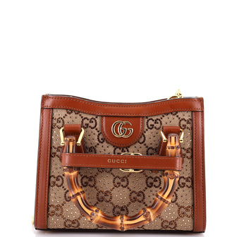 Gucci Diana NM Bamboo Handle Tote Crystal Embellished GG Canvas Mini