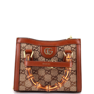 Gucci Diana NM Bamboo Handle Tote Crystal Embellished GG Canvas Mini