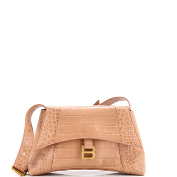 Balenciaga Downtown Soft Hourglass Shoulder Bag Crocodile Embossed Leather Small