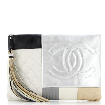 Chanel O Case Clutch Colorblock Leather Medium