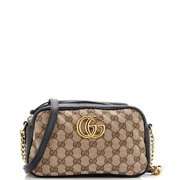 Gucci GG Marmont Shoulder Bag Diagonal Quilted GG Canvas with Leather Small