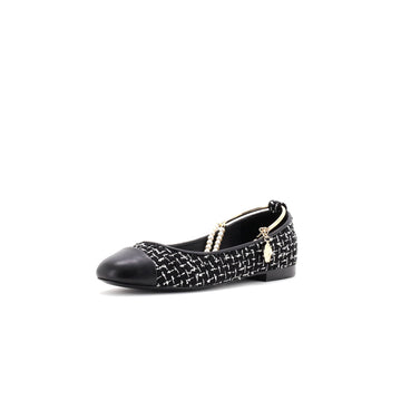 Chanel Women's Ballet Flats with Ankle Chain Tweed with Faux Pearls