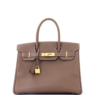 Hermes Birkin Handbag Grey Epsom with Gold Hardware 30