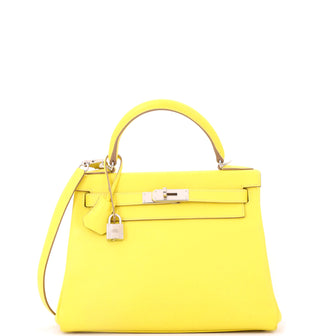 Hermes Kelly Handbag Yellow Evercolor with Palladium Hardware 28