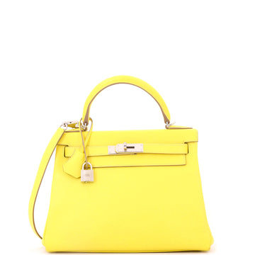 Hermes Kelly Handbag Yellow Evercolor with Palladium Hardware 28
