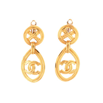 Chanel Vintage CC Oval Cut Out Drop Clip-On Earrings Metal