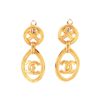 Chanel Vintage CC Oval Cut Out Drop Clip-On Earrings Metal