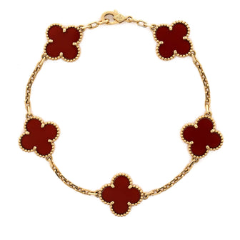 Van Cleef & Arpels Vintage Alhambra 5 Motifs Bracelet 18K Yellow Gold and Carnelian