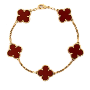 Van Cleef & Arpels Vintage Alhambra 5 Motifs Bracelet 18K Yellow Gold and Carnelian