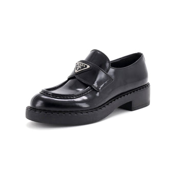 Prada Women's Triangle Logo Loafers Spazzolato Leather