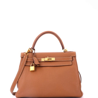 Hermes Kelly Handbag Brown Togo with Gold Hardware 28